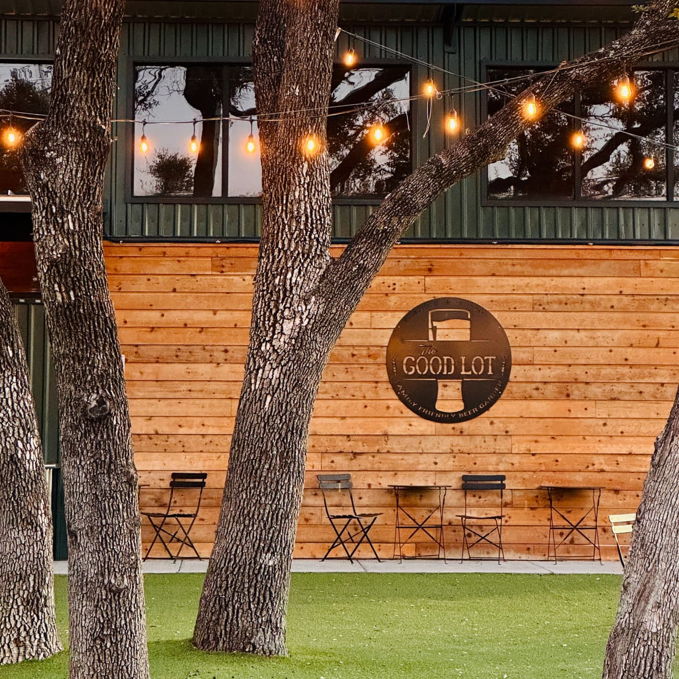The Good Lot - Evening ambiance with string lights and outdoor seating